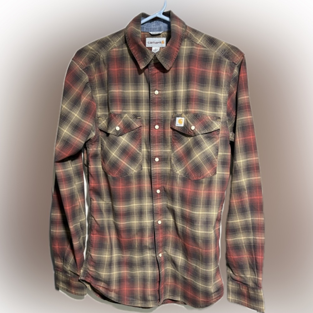 Carhartt Men's Casual Plaid Shirt - Red and Tan